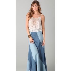 Free People Contrast Denim Maxi Skirt